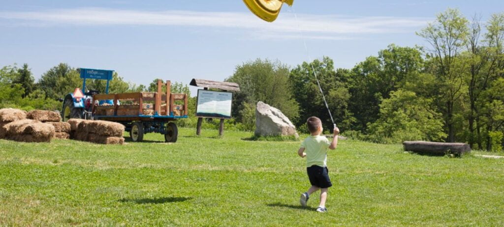 Dječak s balonom veselo trčkara seoskim imanjem Kezele.